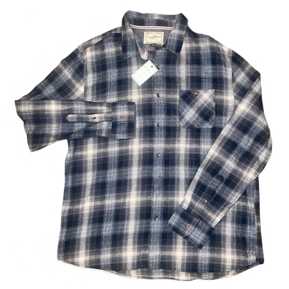 Flag & Anthem Men's Blue Flannel Plaid Shirt Size Extra Large XL 100% Cotton NWT